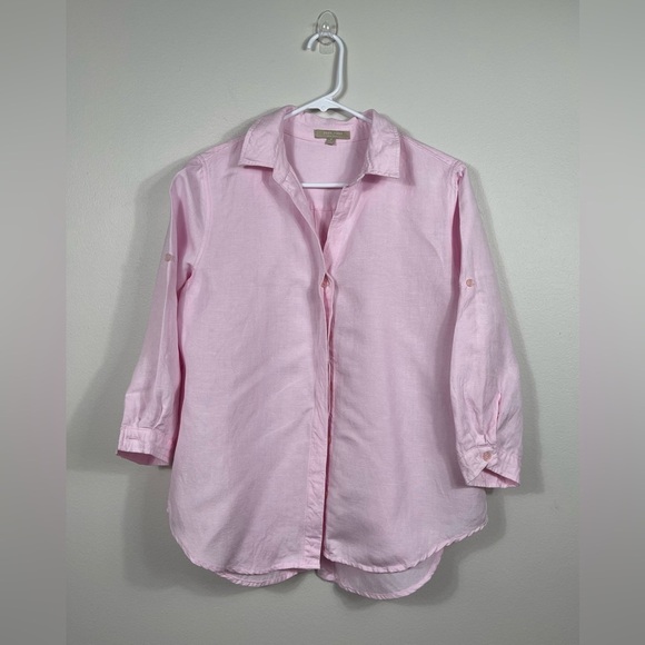 Joan Vass NY Elegant Pink Button Down Women's Shirt Linen Work Career Size M - Picture 1 of 16